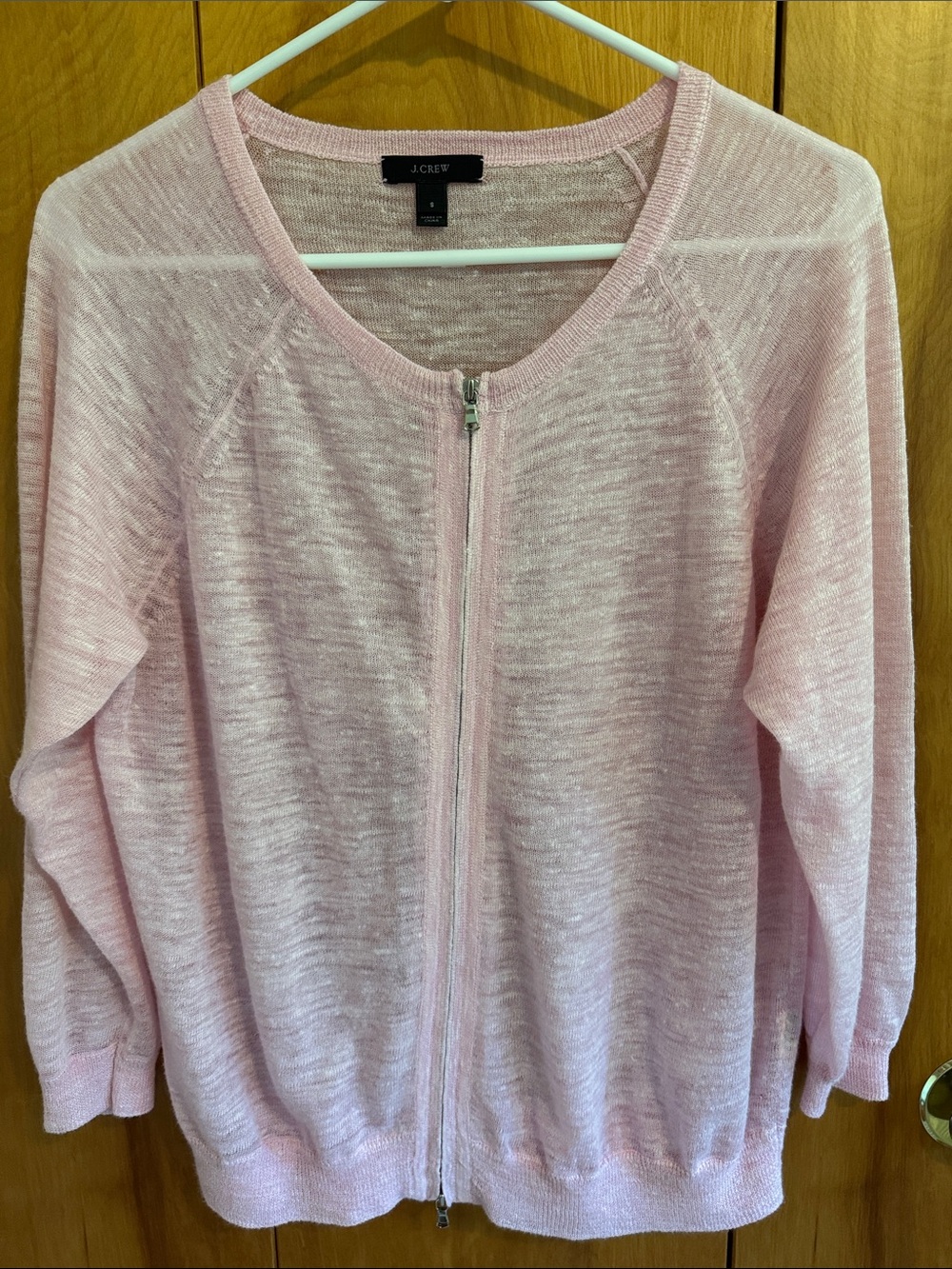J. Crew Pale Pink Zip-Front Lightweight Cardigan